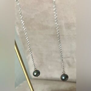 Vintage Y2K Silver Black Pearl Drop Earrings | 90s Grunge Indie Whimsigoth